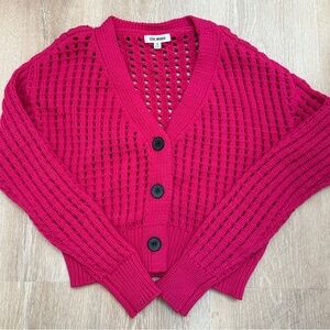 Steve Madden Crochet Fuchsia Button-Up Cardigan